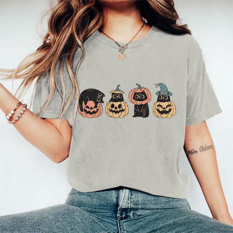 100% Cotton Halloween Funny Black Kitten & Pumpkin Art Print T-shirt - Warm Grey - 2XL - image 8