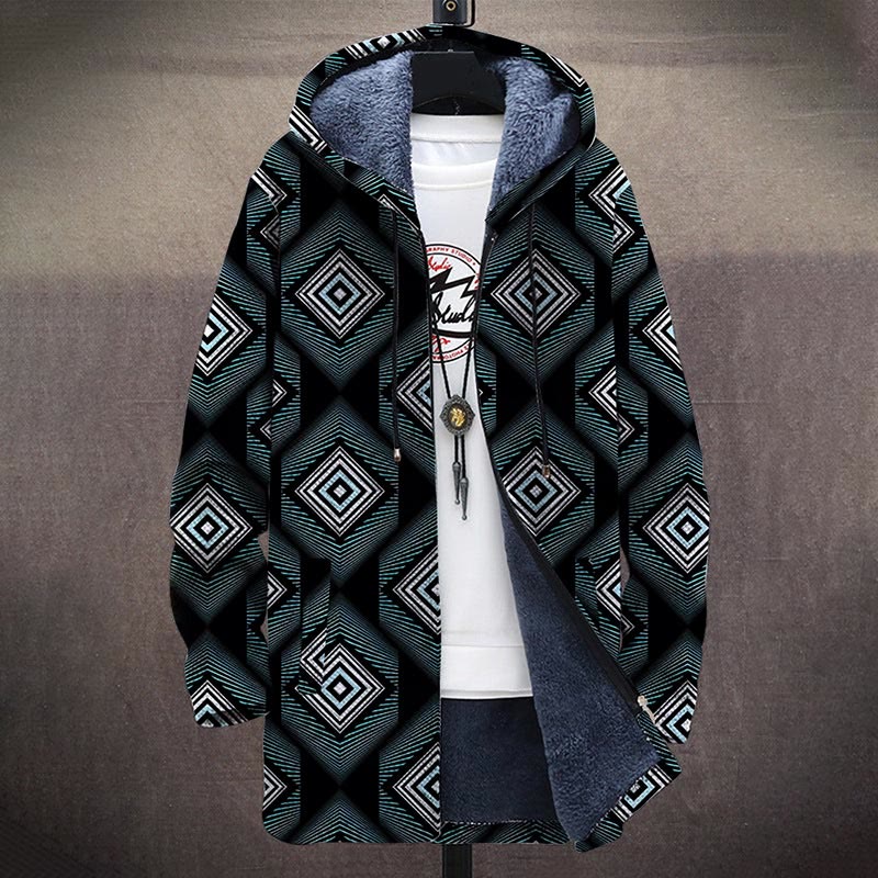 Retro Abstract Geometric Pattern Print Unisex Plush Thick Long-sleeved Fleece Jacket Coat - image 2