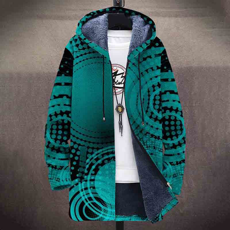 Cyan Abstract Circle Patterns Print Unisex Plush Thick Long-sleeved Fleece Jacket Coat - image 2