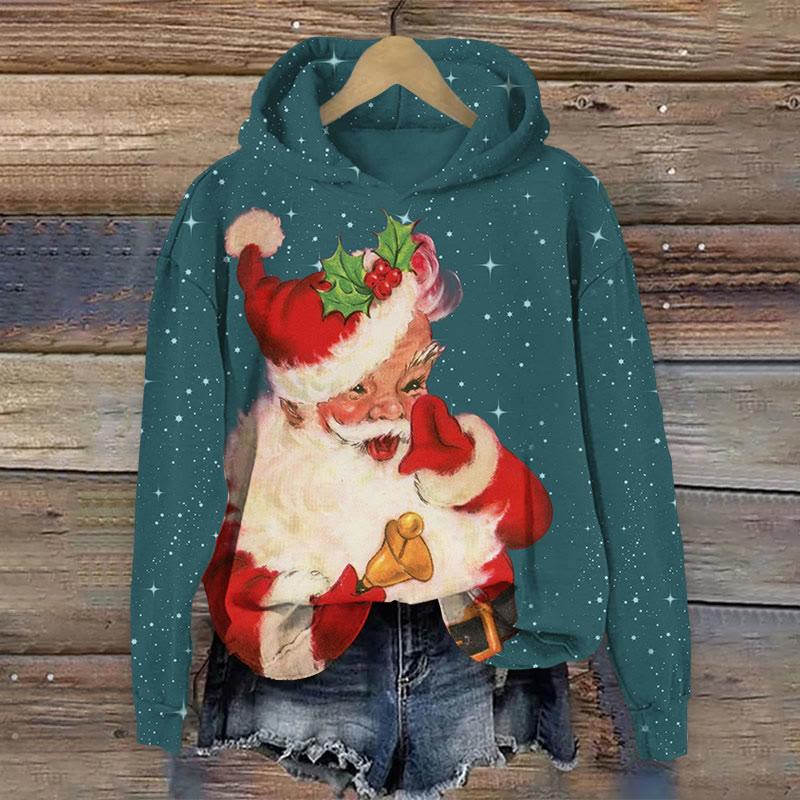 Christmas glitter santa print Long Sleeve Hoodie - Navy Blue - US44-46(8XL) - image 4