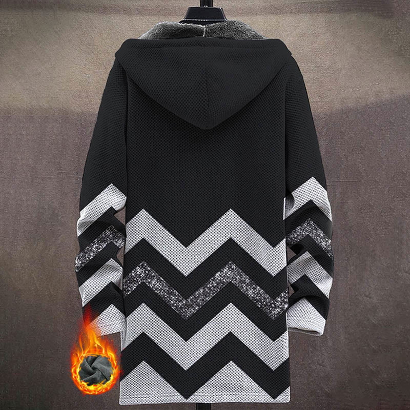 Men's Colorful Geometric Stripes Pattern Print Unisex Plush Thick Long-sleeved Fleece Jacket Coat - image 3