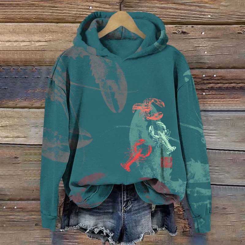 Ocean Vibrant Lobster Graphic Art Print Long Sleeve Hoodie - Green - US44-46(8XL) - image 2