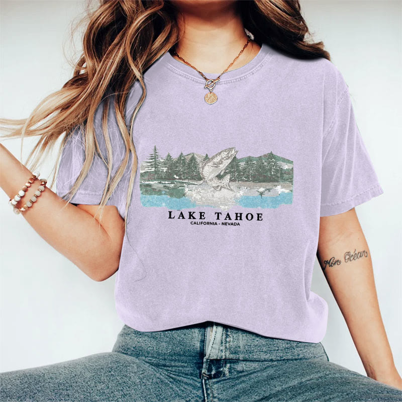100% Cotton Vintage Lake Tahoe Fish T-shirt - Purple - 2XL - image 9