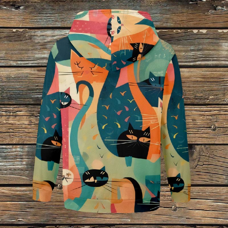 Women's Colorful Abstract Cats Patchwork Art Print Fleece Jacket - image 3