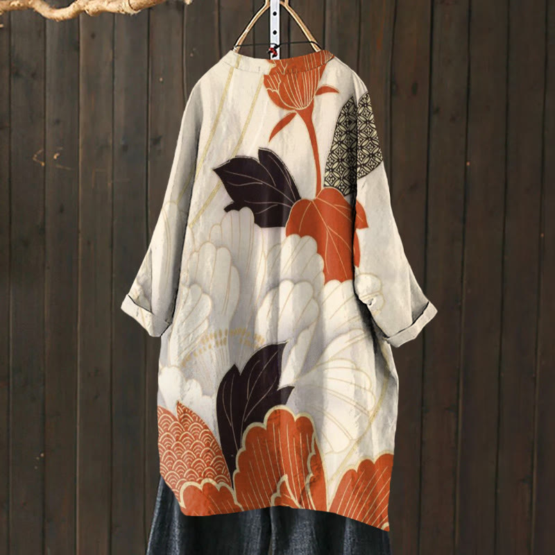 Women's Japanese Colored Leaves Art Printed Cardigan - image 2