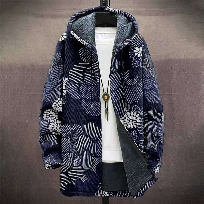 Japanese Retro Watercolor Flower Pattern Print Unisex Plush Thick Long-sleeved Fleece Jacket Coat - image 2