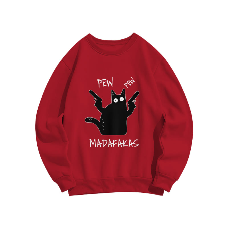 Unisex Fun Cat Print Long Sleeve Crew Neck Sweatshirt - Red - US16-18(2XL) - image 5