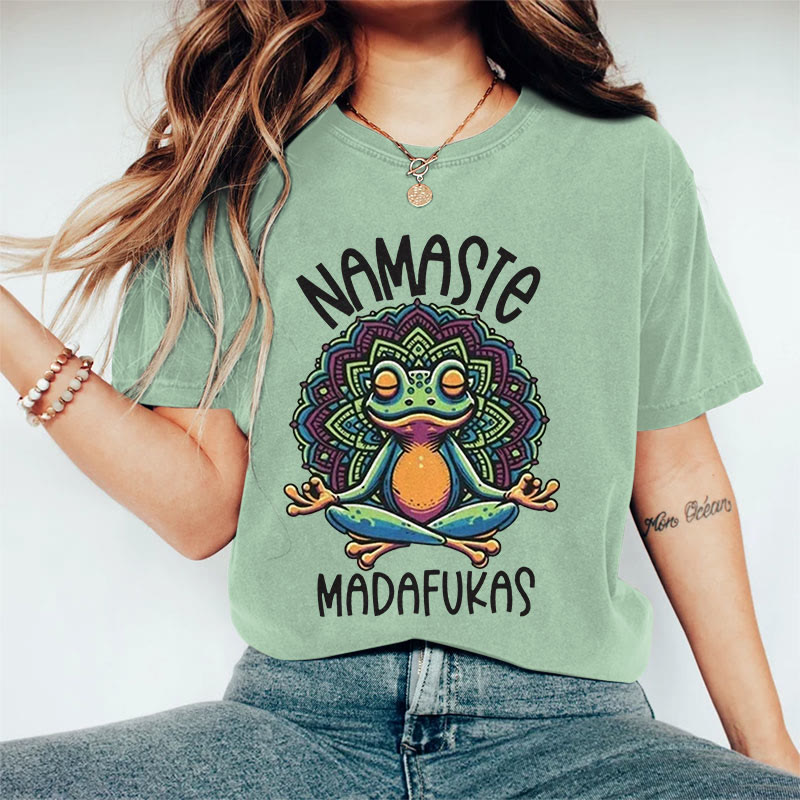 100% Cotton Women's Yoga Frog Art Print Casual T-shirt - Green - 2XL - image 5