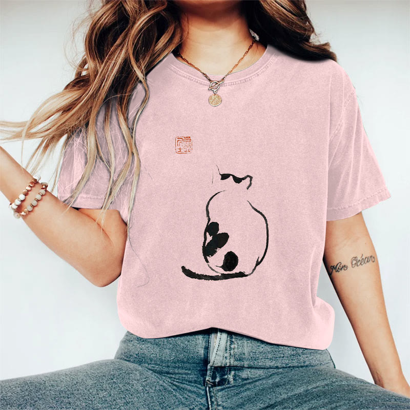 Dashingsoul 100% Cotton Japanese Art Cat Print Women's T-shirt