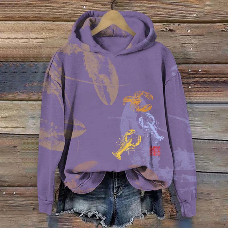 Ocean Vibrant Lobster Graphic Art Print Long Sleeve Hoodie - Purple - US44-46(8XL) - image 4