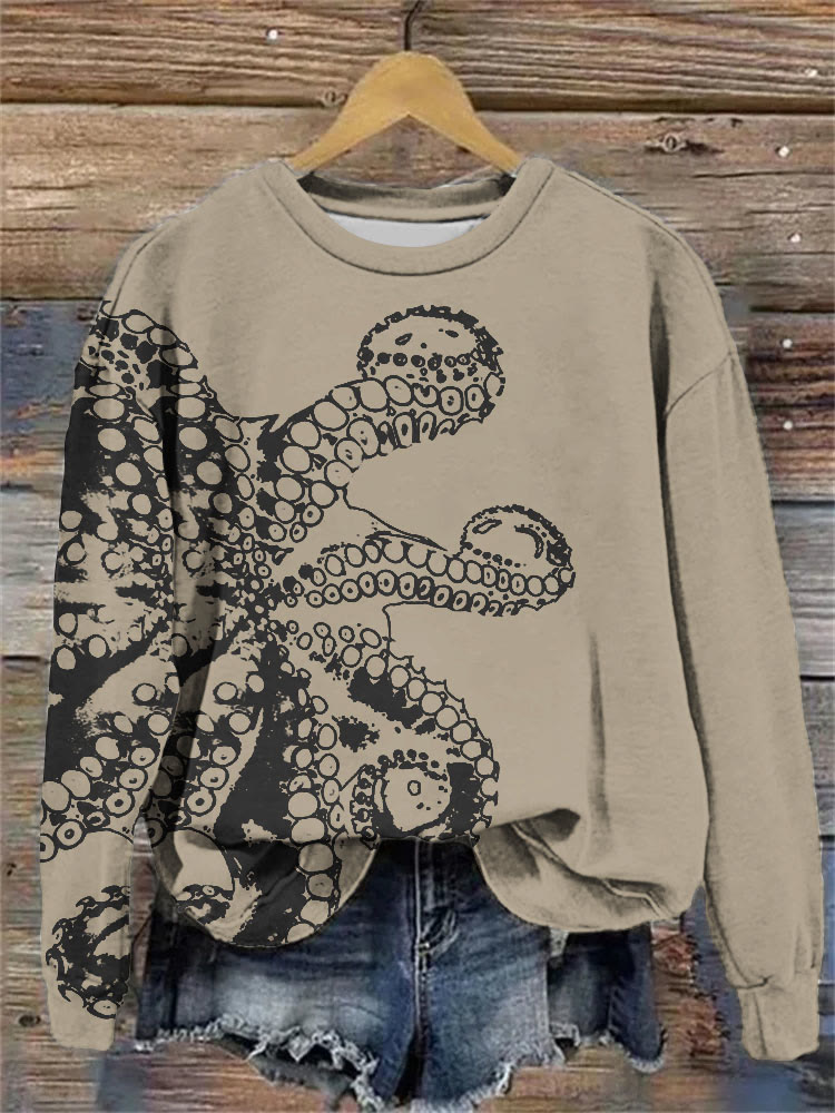 Dashingsoul Octopus Asymmetric Print Sweatshirt
