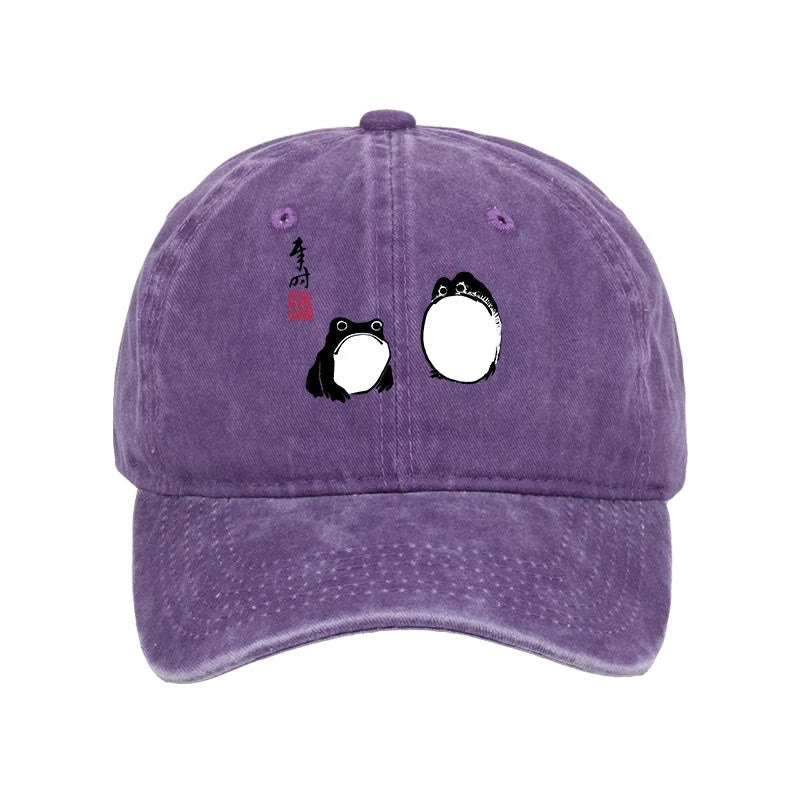 Unisex 100% Cotton Matsumoto Hoji Frogs Japan Vintage Print Cap - Purple - one size - image 2