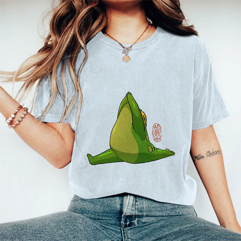 100% Cotton Funny Frog Doing Yoga Art Print Casual T-shirt - Blue - 2XL - image 8