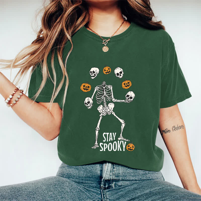 100% Cotton Women's Halloween Funny Stay Spooky Art Print Casual T-shirt - Dark Green - 2XL - image 9