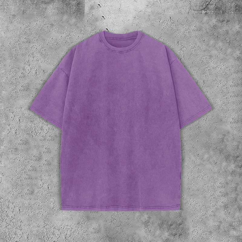 Unisex 100% Cotton Solid Color Acid Washed T-shirt - Purple - 3XL - image 5