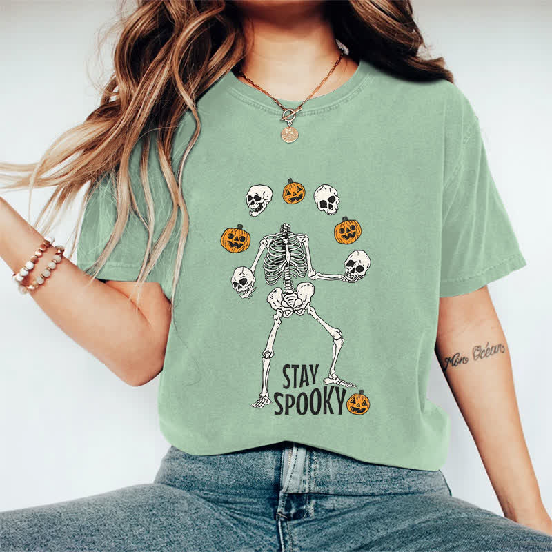 100% Cotton Women's Halloween Funny Stay Spooky Art Print Casual T-shirt - Green - 2XL - image 10