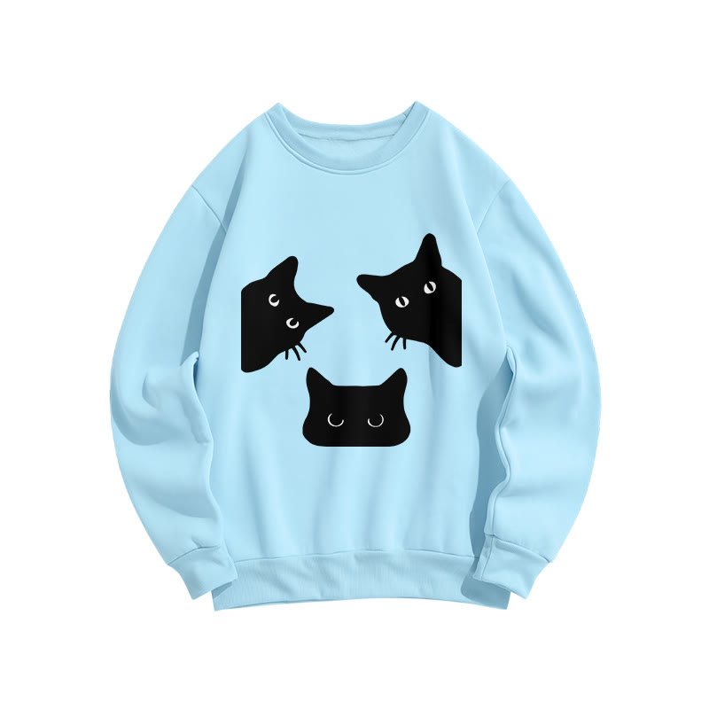 Unisex Cat Gaze Prints Print Long Sleeve Crew Neck Sweatshirt - Blue - US16-18(2XL) - image 4