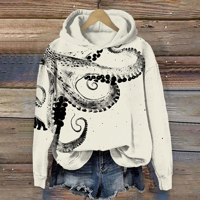 Three-dimensional Creative Octopus Print Long Sleeve Hoodie - Apricot - 8XL - image 7
