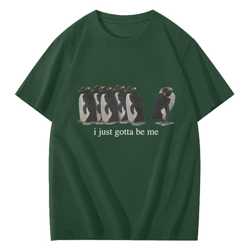 I Just Gotta Be Me Penguin Print Short Sleeved Crew Neck T-Shirt - Green - 2XL - image 6