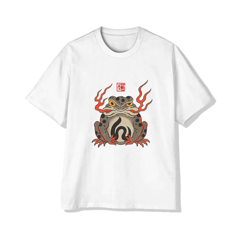 Unisex Fire-breathing Frog Japanese Short Sleeve Crew Neck T-shirt - White - 2XL - image 3