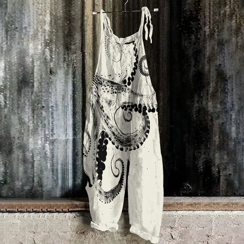 Three-dimensional Creative Octopus Print Casual Jumpsuit  - White - 5XL - image 5