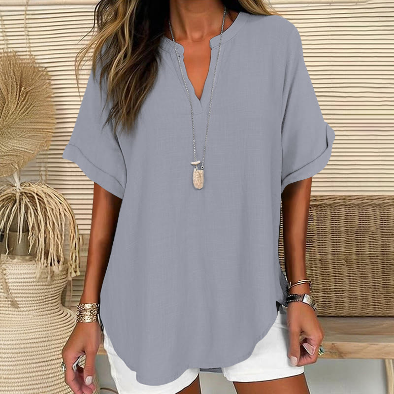 Women's  Solid Color Short Sleeve Casual Blouse - Grey - 5XL - image 8