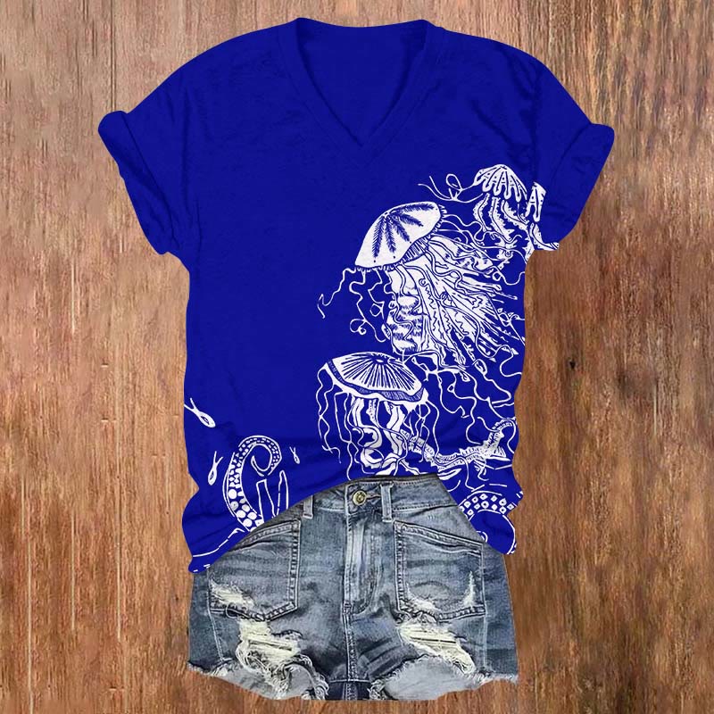 Funny Abstract Jellyfish Art T-shirt - Royal Blue - US32-34(5XL) - image 2