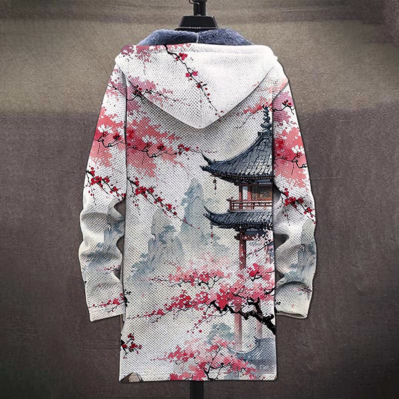 Retro Japanese Sakura Art Print Unisex Plush Thick Long-sleeved Fleece Jacket Coat - image 4