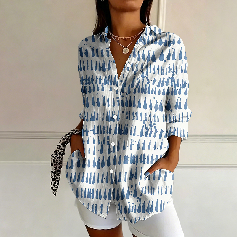 Minimalist Striped Lines Pattern Print Long Sleeve Blouse - Blue - 4XL - image 1
