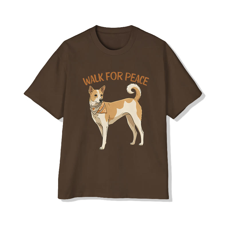 Unisex Walk For Peace Aloka Dog Pattern Cotton Print T-shirt - Coffee - US20-22(3XL) - image 3