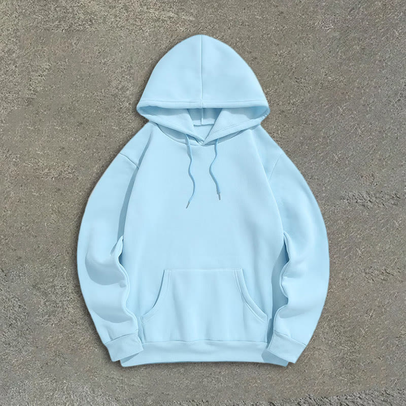 100% Cotton Solid Color Hooded Drawstring Casual Fleece Hoodie - image 1