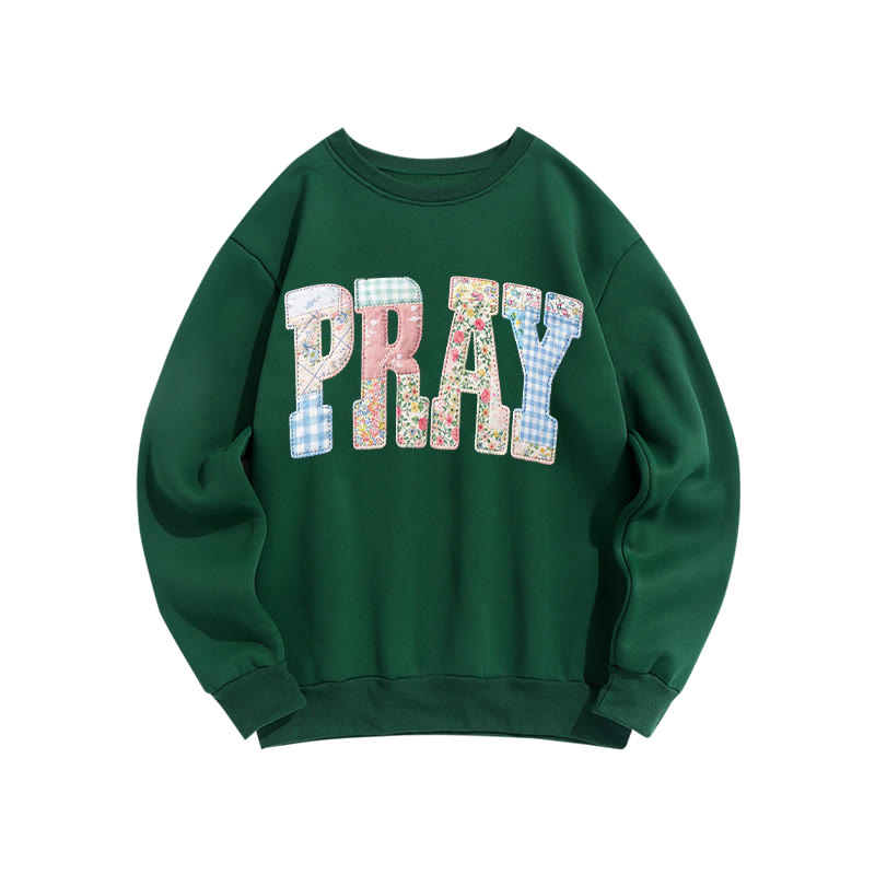 Christian Sublimation Pray Faux Embroidered Patchwork Print Sweatshirt - Green - US16-18(2XL) - image 8