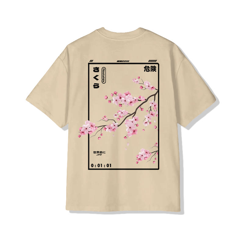 Unisex Cherry Blossom Print Short-Sleeve Crew Neck T-Shirt - Apricot - 2XL - image 7