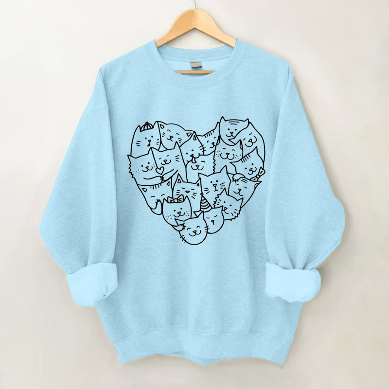 100% Cotton Valentine's Day And Cat Sweatshirt - Blue - 2XL - image 1