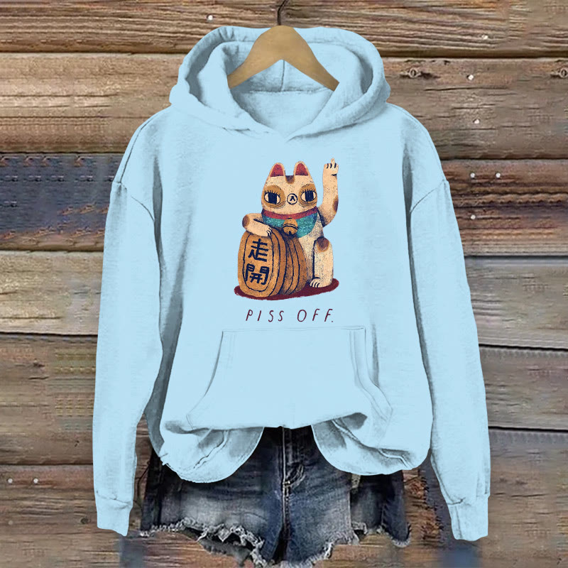 100% Cotton Funny Piss Off Cat Print Women's Hoodie - Light Blue - 2XL - image 4