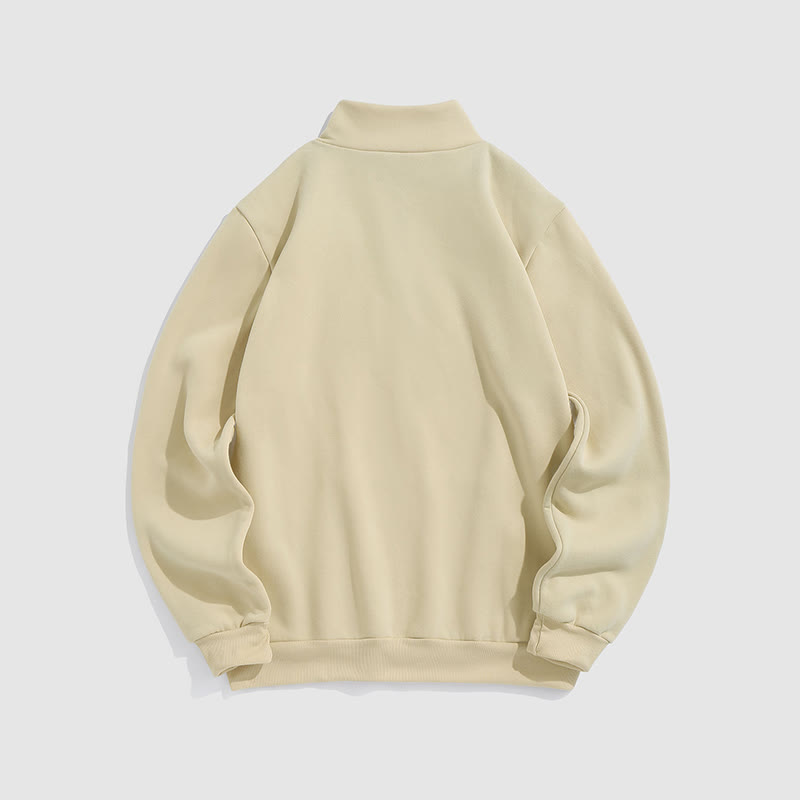 100% Cotton Solid Color Stand Collar Zipper Casual Fleece Sweatshirt - image 3