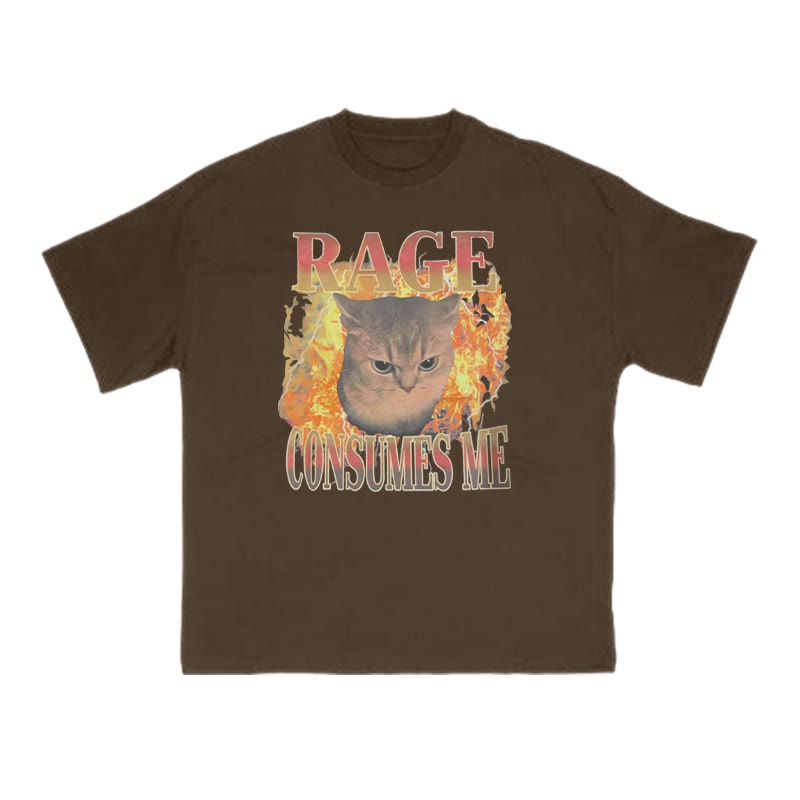 Rage Consumes Me Meme Cat Print T-shirt - Coffee - US16-18(2XL) - image 6