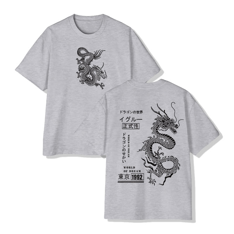 Unisex Japanese Street Style Dragon Art Pattern Cotton Print T-shirt - Grey - US20-22(3XL) - image 3