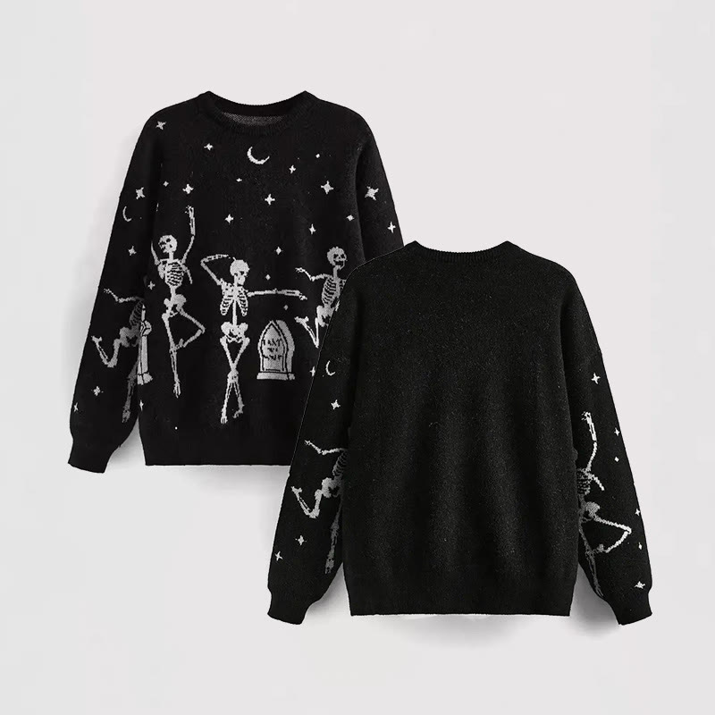 Skull Pattern Round Neck Sweater - image 2