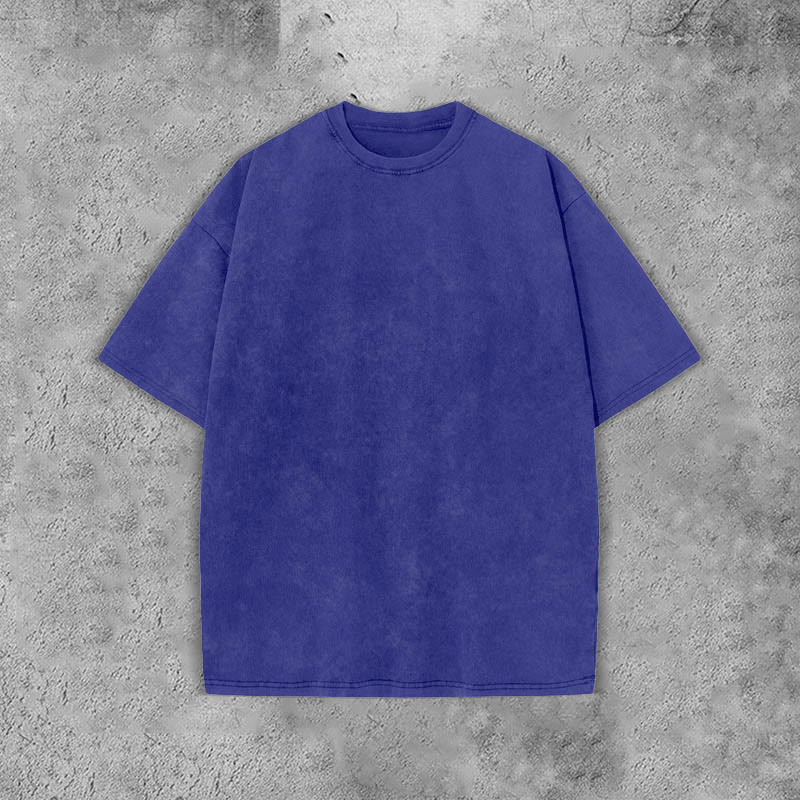 Unisex 100% Cotton Solid Color Acid Washed T-shirt - Blue - 3XL - image 6