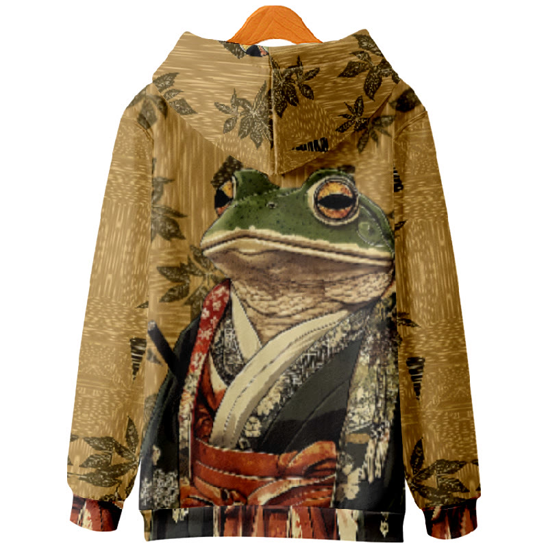 Women's Japanese Vintage Maple Leaf Samurai Frog Print Long Sleeve Hoodie - image 2