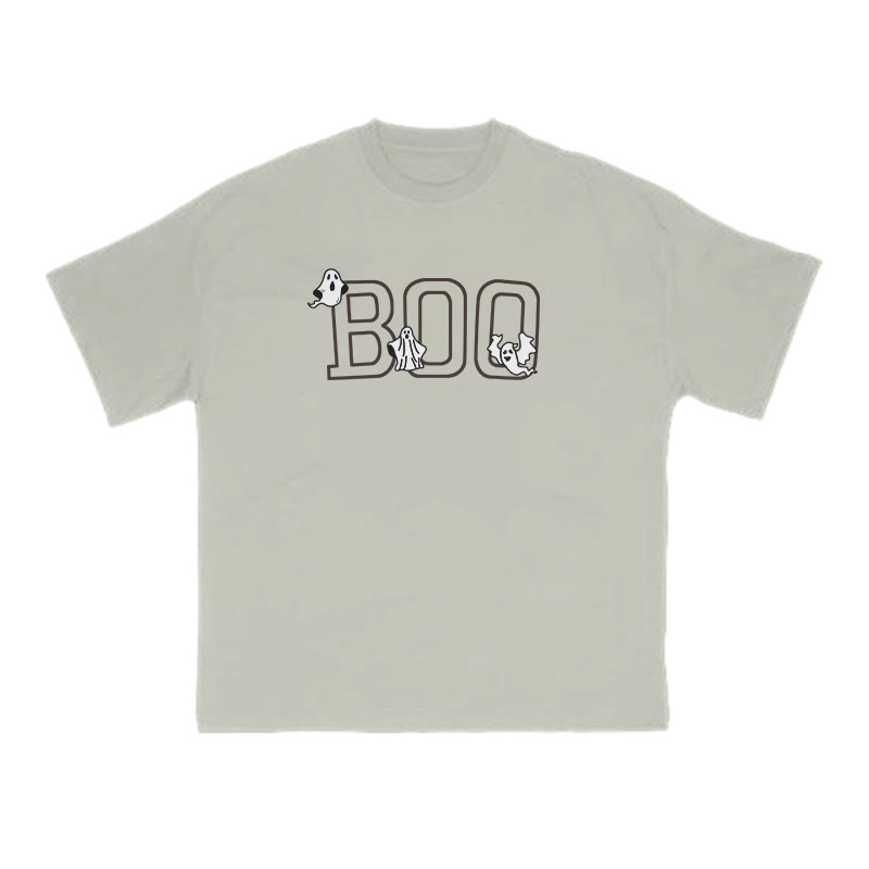 Unisex 100% Cotton Ghost Boo Halloween Print T-shirt - Warm Grey - US16-18(2XL) - image 4