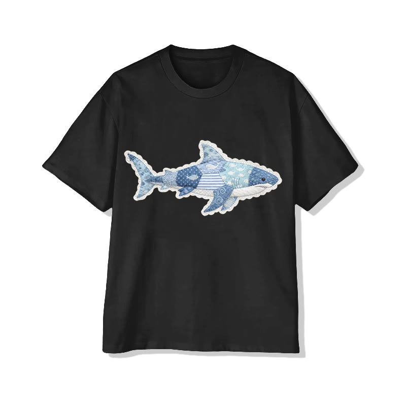 Ocean Shark Art Lace pattern Print Pattern Cotton Print T-Shirt - image 4