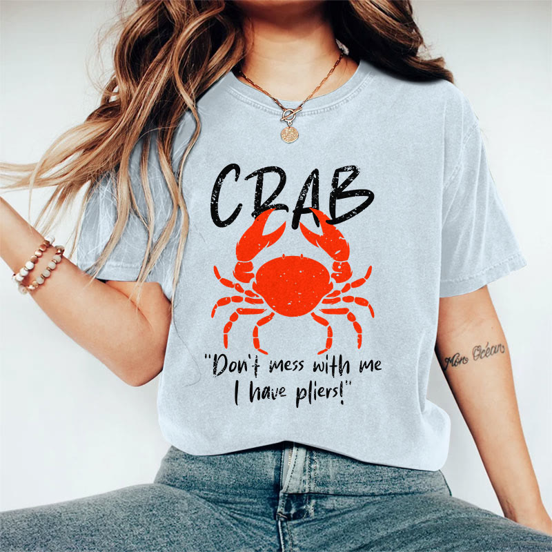 100% Cotton Women's Funny Crab Slogan Art Print Casual T-shirt - Blue - 2XL - image 8