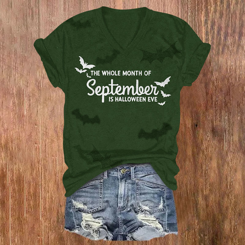 Halloween Print V-neck T-shirt - Dark Green - US32-34(5XL) - image 2