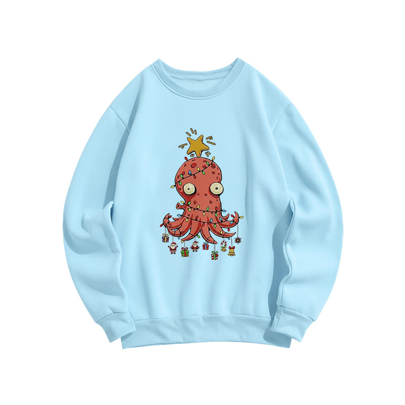 Christmas Funny Octopus Art Print Crew Neck Sweatshirt - Blue - US16-18(2XL) - image 6