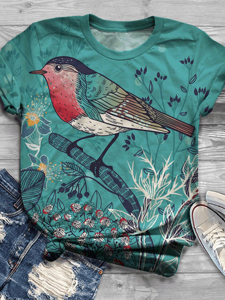 Bird print best sale t shirt