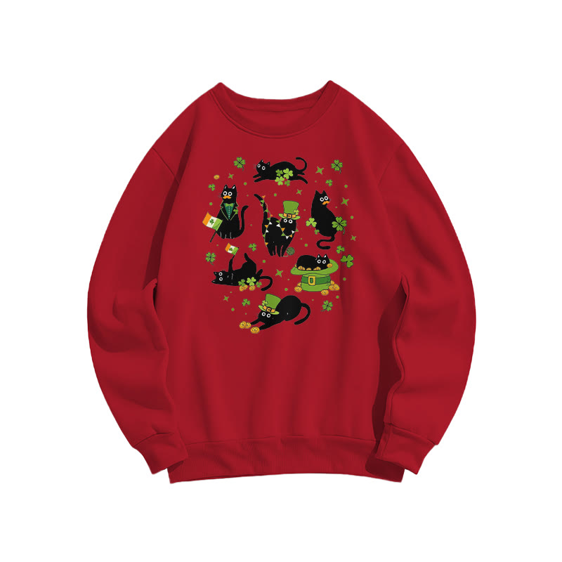 St. Patrick's Lucky Black Cats Print Sweatshirt - Red - US16-18(2XL) - image 7