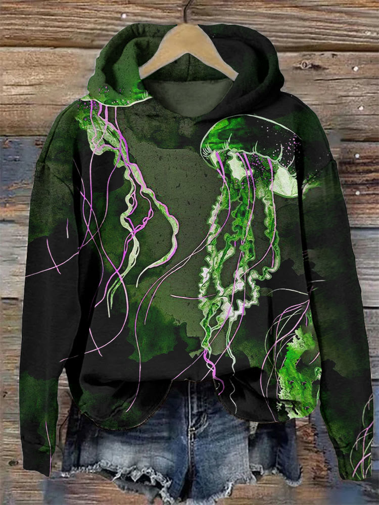 Metallic Ocean Jellyfish Art Print Cozy Hoodie