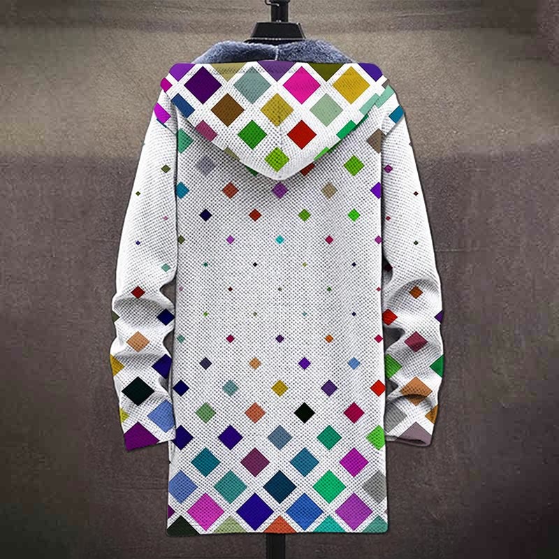 Colorful Square Pattern Print Unisex Plush Thick Long-sleeved Fleece Jacket Coat - image 4